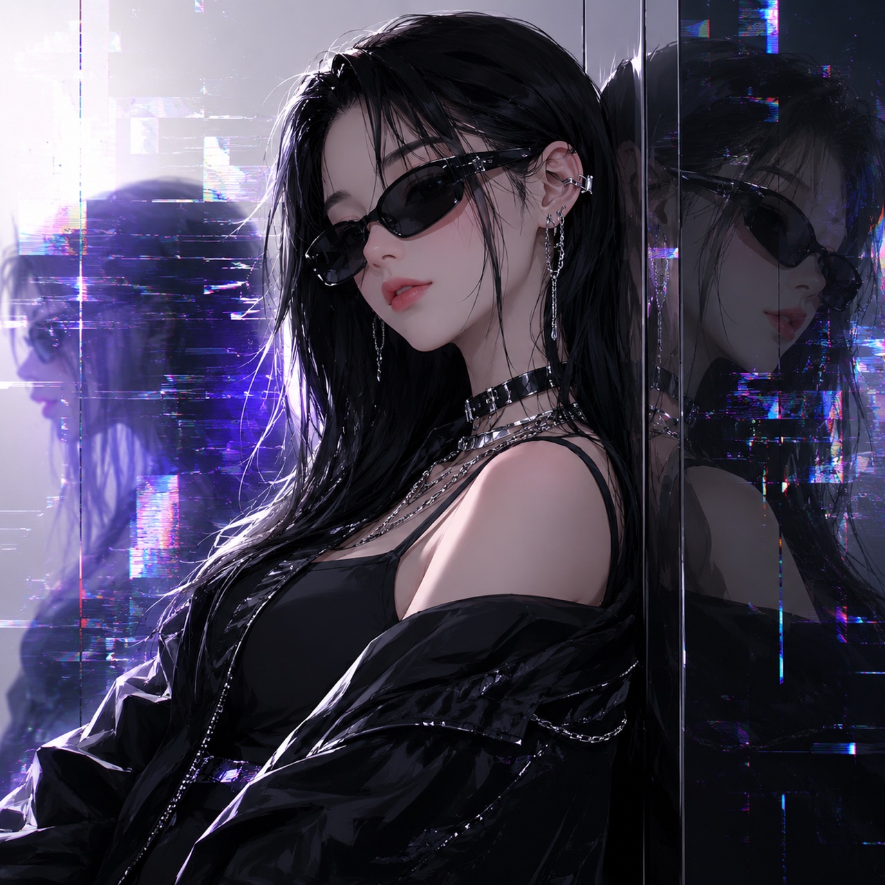 KYRA in sunglasses with her reflection in the mirror