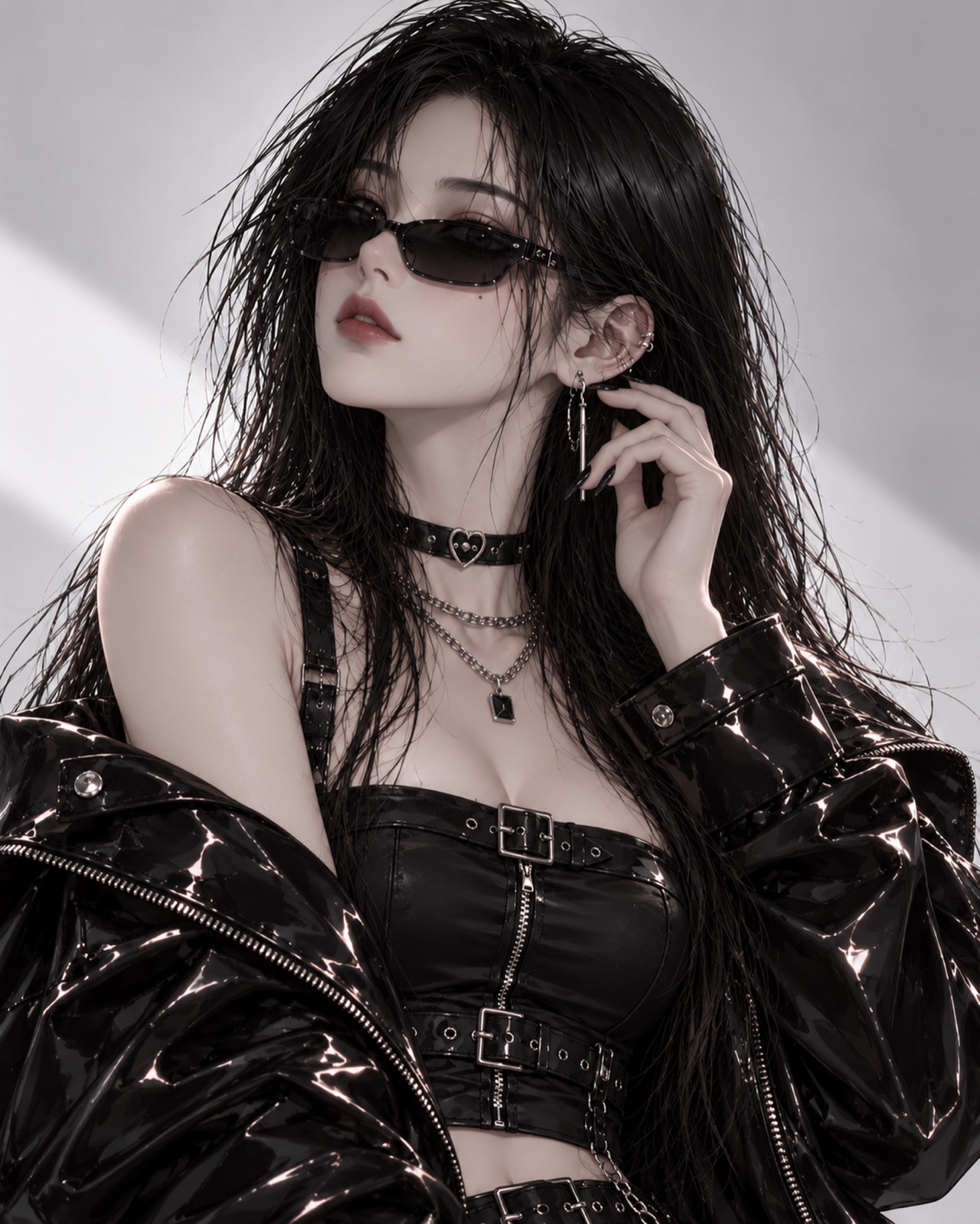 KYRA in sunglasses, touching her earring