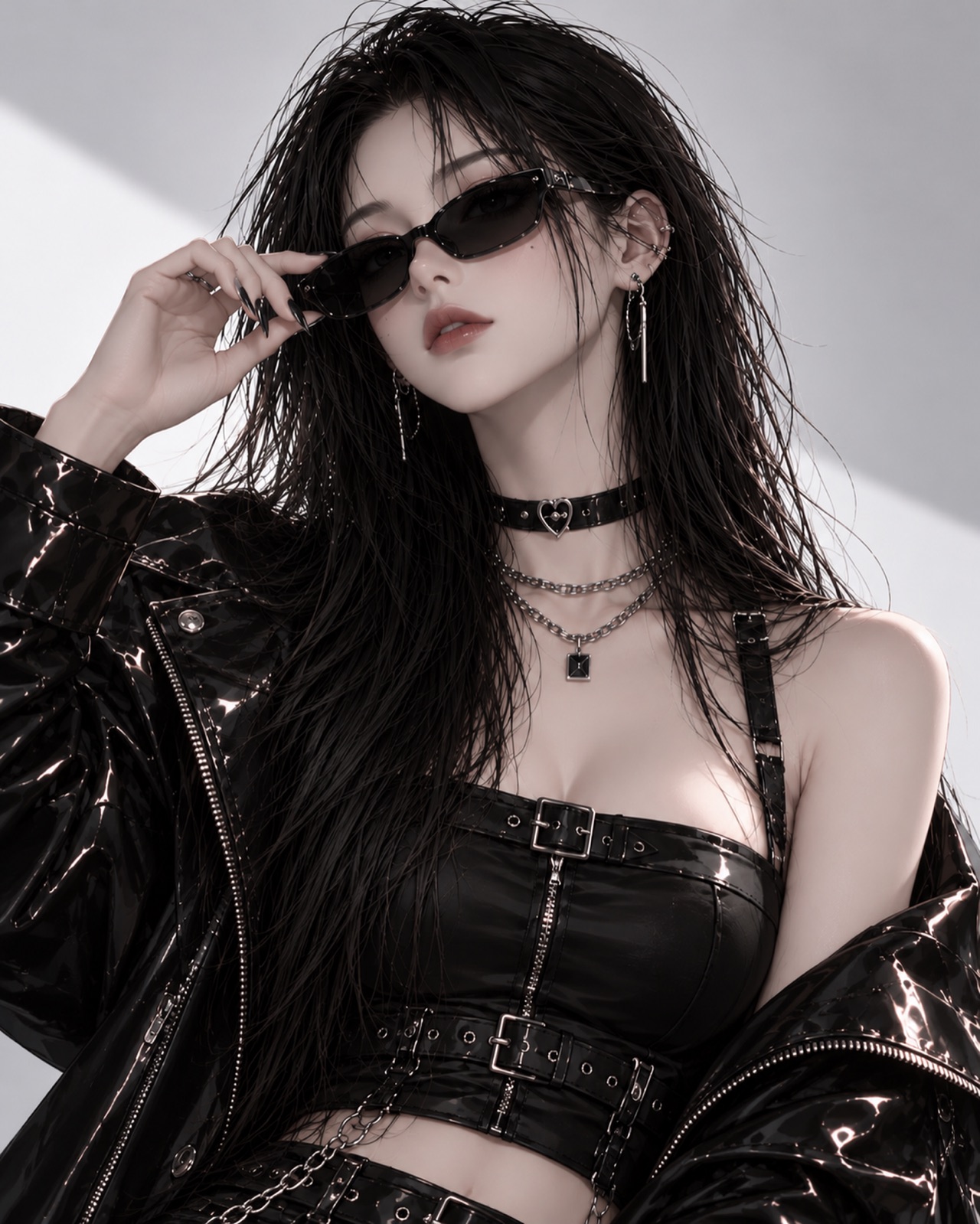 KYRA looking toward the camera with a hand on her sunglasses